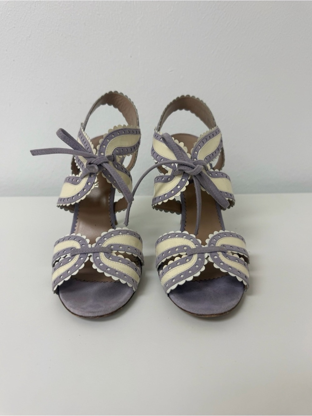 Emporio Armani Lavender and Cream Scalloped Lace-Up Heels Size 6.5